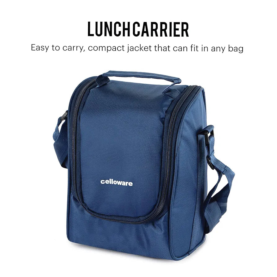 CELLO MF All in One Lunch Box Set of 5 with Bag, Blue | 3 Microwave Safe Inner Steel Containers , 1 Pickle Box and 1 Steel Bottle | Air Tight Leakproof Tiffin Box Set for Office